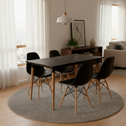 Juego de Comedor Haby negro con 4 Sillas Eames negras