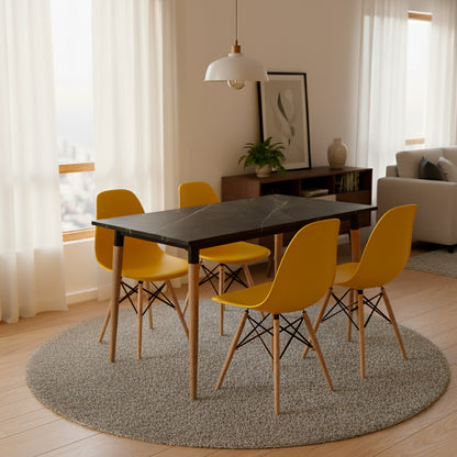 Juego de Comedor Haby negro con 4 Sillas Eames mostaza