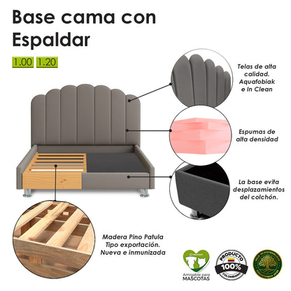 Base Cama con Espaldar Sencillo Infantil Coral  azul claro