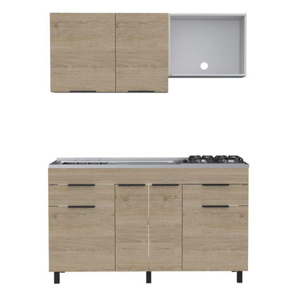 Cocina Integral Roplat Rovere Y Blanco Con Mesón Izquierdo