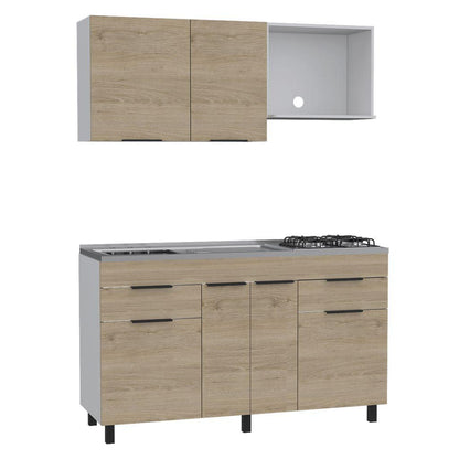 Cocina Integral Roplat Rovere Y Blanco Con Mesón Izquierdo