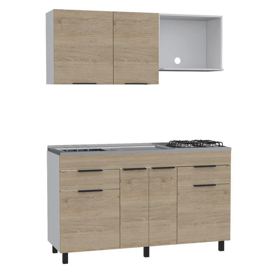 Cocina Integral Roplat Rovere Y Blanco Con Mesón Izquierdo