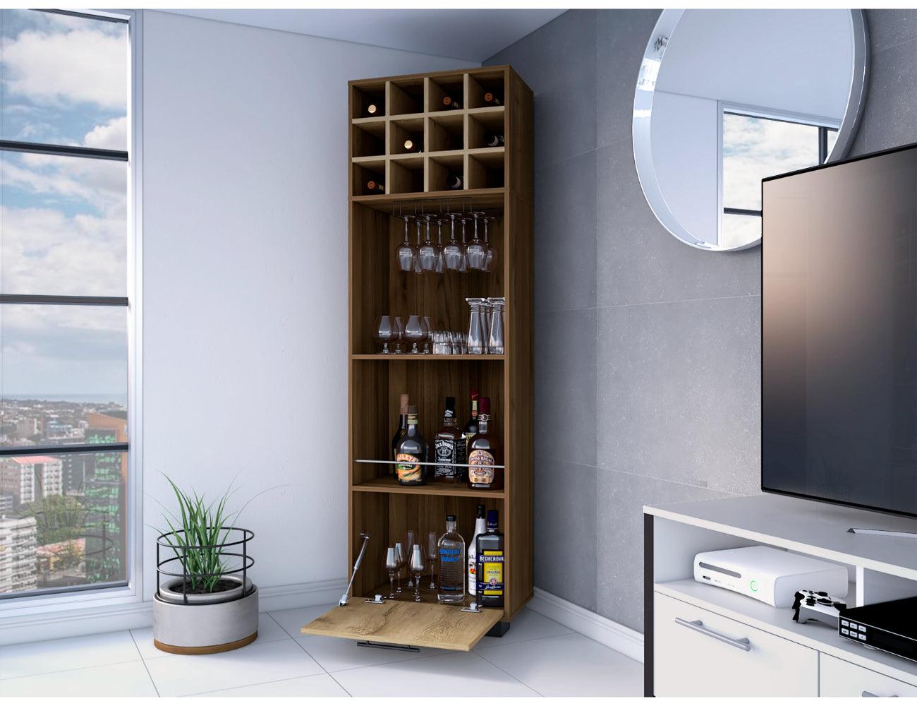 Bar Minexa, Castaño Y Macadamia, Con Amplio Espacio De Almacenamiento Y Porta Copas