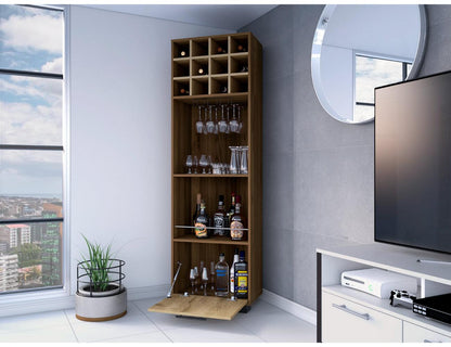 Bar Minexa, Castaño Y Macadamia, Con Amplio Espacio De Almacenamiento Y Porta Copas