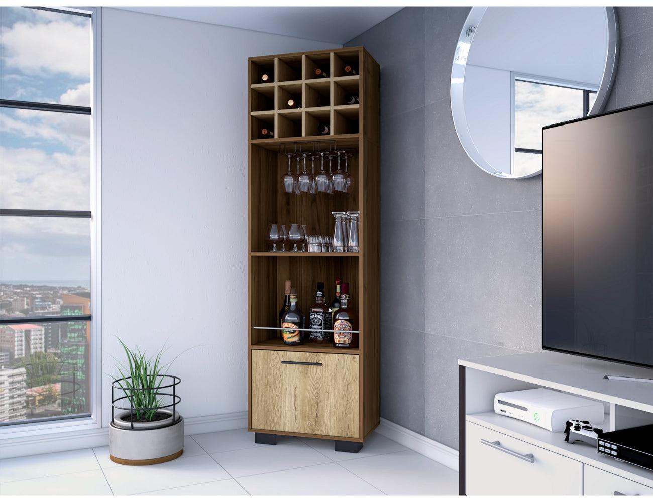 Bar Minexa, Castaño Y Macadamia, Con Amplio Espacio De Almacenamiento Y Porta Copas