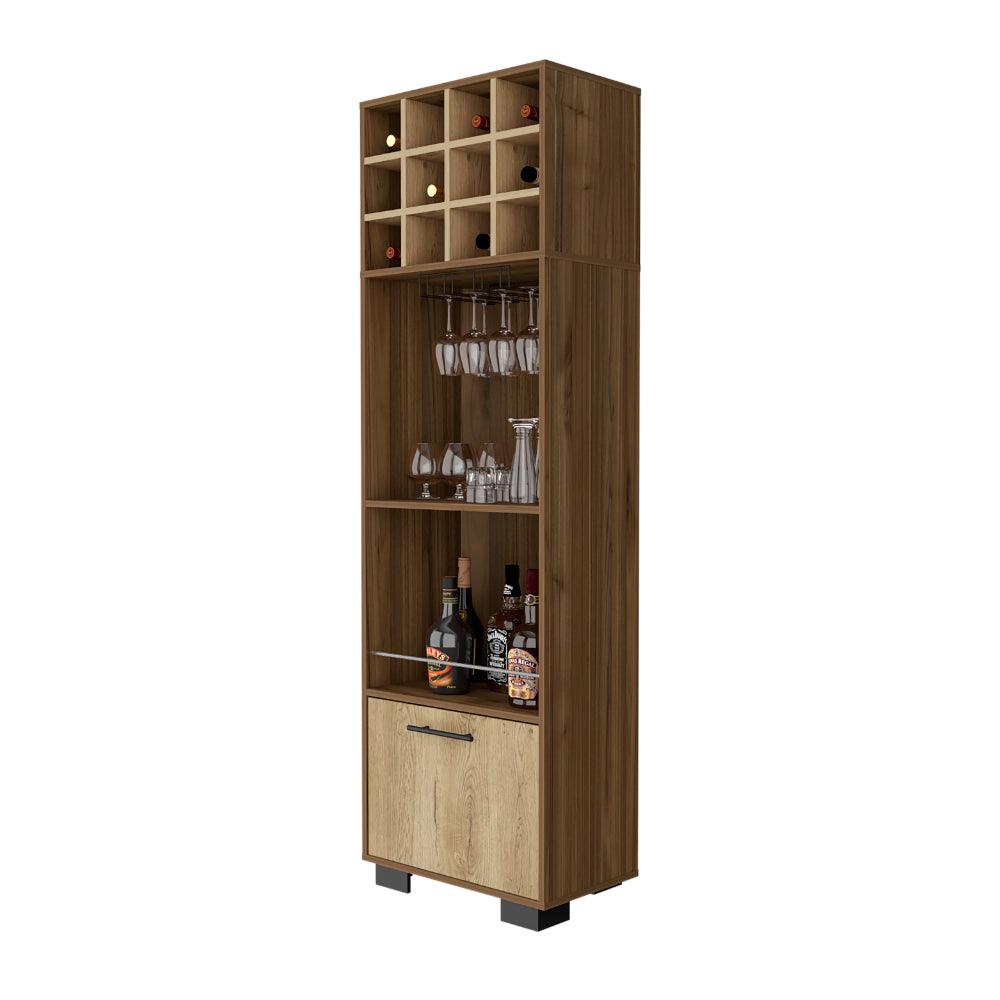 Bar Minexa, Castaño Y Macadamia, Con Amplio Espacio De Almacenamiento Y Porta Copas