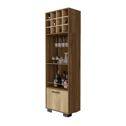 Bar Minexa, Castaño Y Macadamia, Con Amplio Espacio De Almacenamiento Y Porta Copas