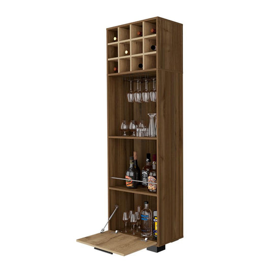 Bar Minexa, Castaño Y Macadamia, Con Amplio Espacio De Almacenamiento Y Porta Copas