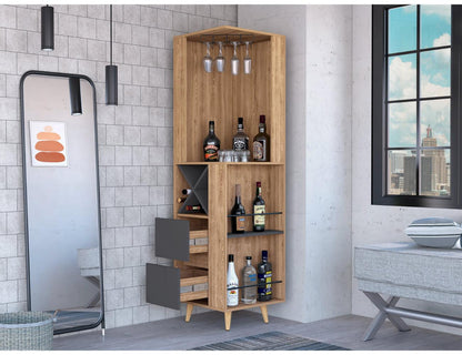Bar Esquinero Shiral, Miel Y Plata Oscuro, Con Amplio Espacio De Almacenamiento Y Porta Copas