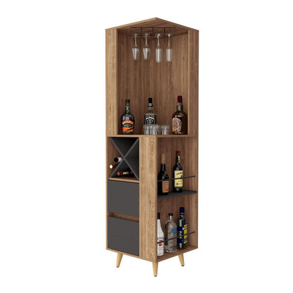 Bar Esquinero Shiral, Miel Y Plata Oscuro, Con Amplio Espacio De Almacenamiento Y Porta Copas