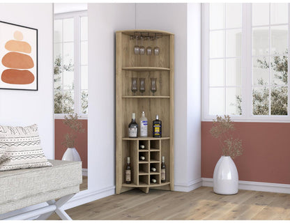 Bar Esquinero Minexa, Macadamia, Con Espacio Para Ocho Botellas Y Tres Entrepaños