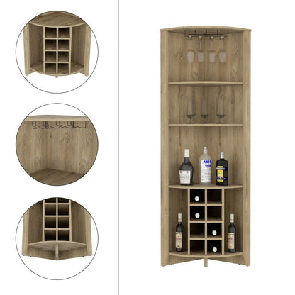 Bar Esquinero Minexa, Macadamia, Con Espacio Para Ocho Botellas Y Tres Entrepaños