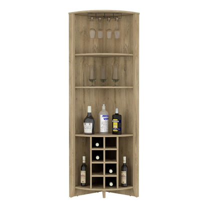 Bar Esquinero Minexa, Macadamia, Con Espacio Para Ocho Botellas Y Tres Entrepaños