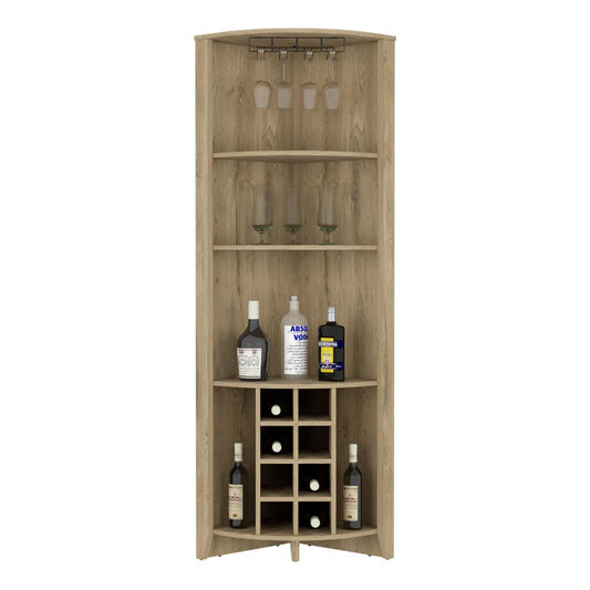 Bar Esquinero Minexa, Macadamia, Con Espacio Para Ocho Botellas Y Tres Entrepaños