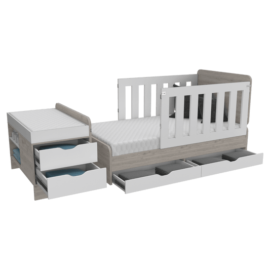 Cama Corral Islas  Blanco Y Ceniza