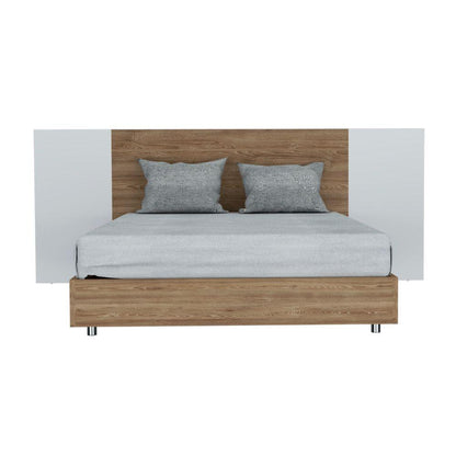 Cama Doble Nebraska Miel Y Blanco