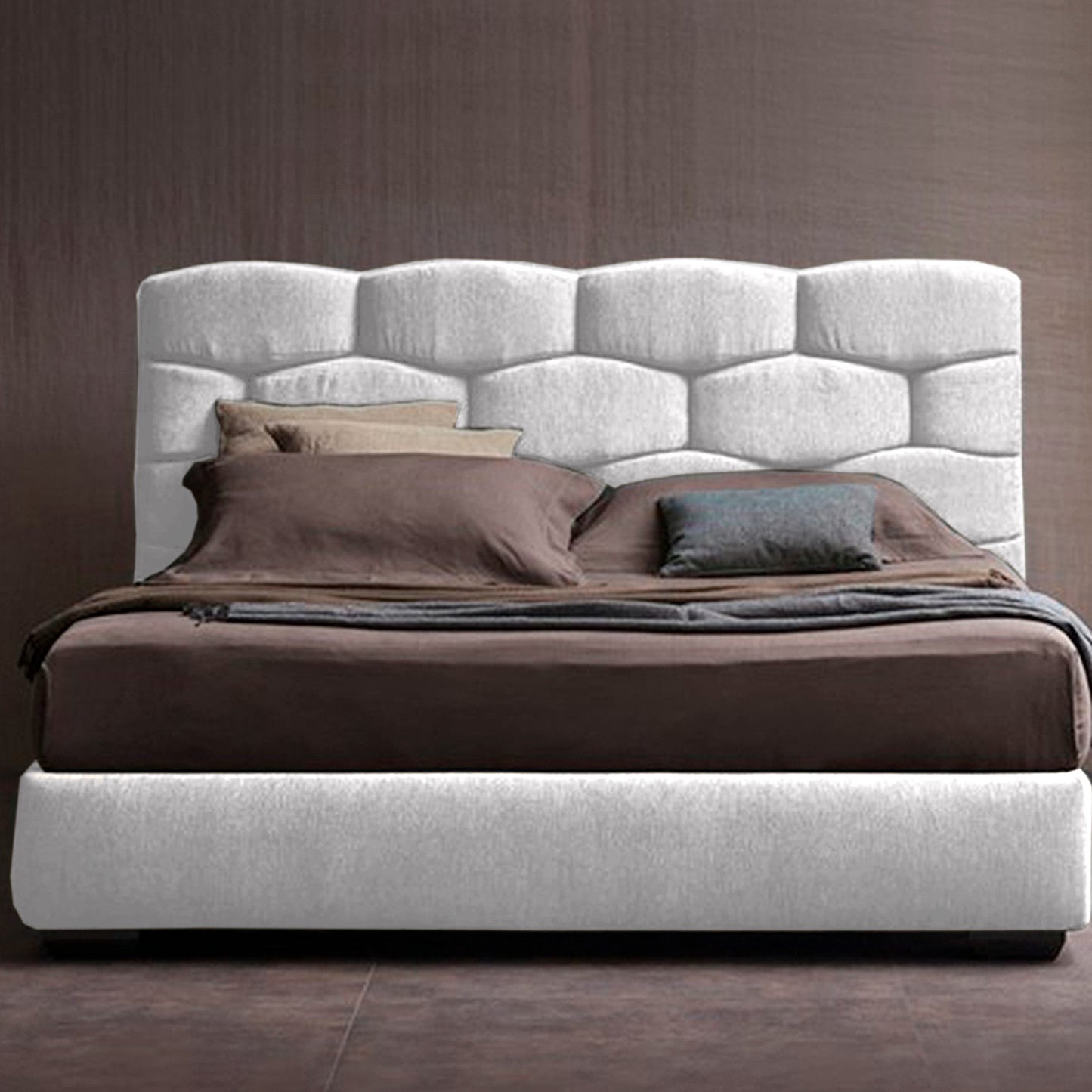 Base Cama con Espaldar + Colchon Doble Esmeralda  blanco