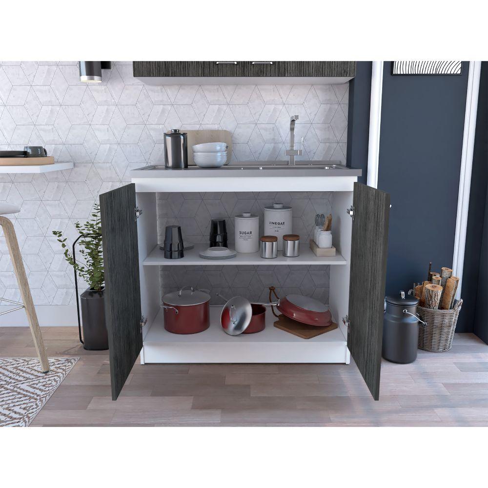 Gabinete Inferior Shelf Blanco Y Gris 100 Cm