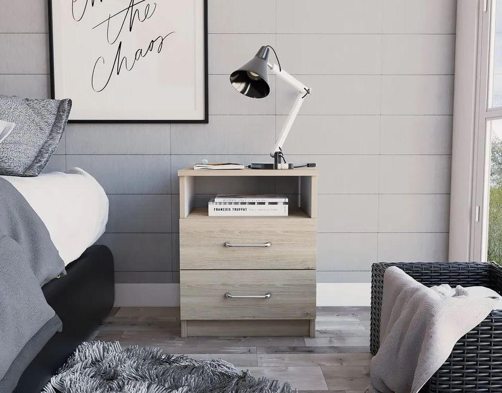 Mesa De Noche Shelf Rovere Y Blanco