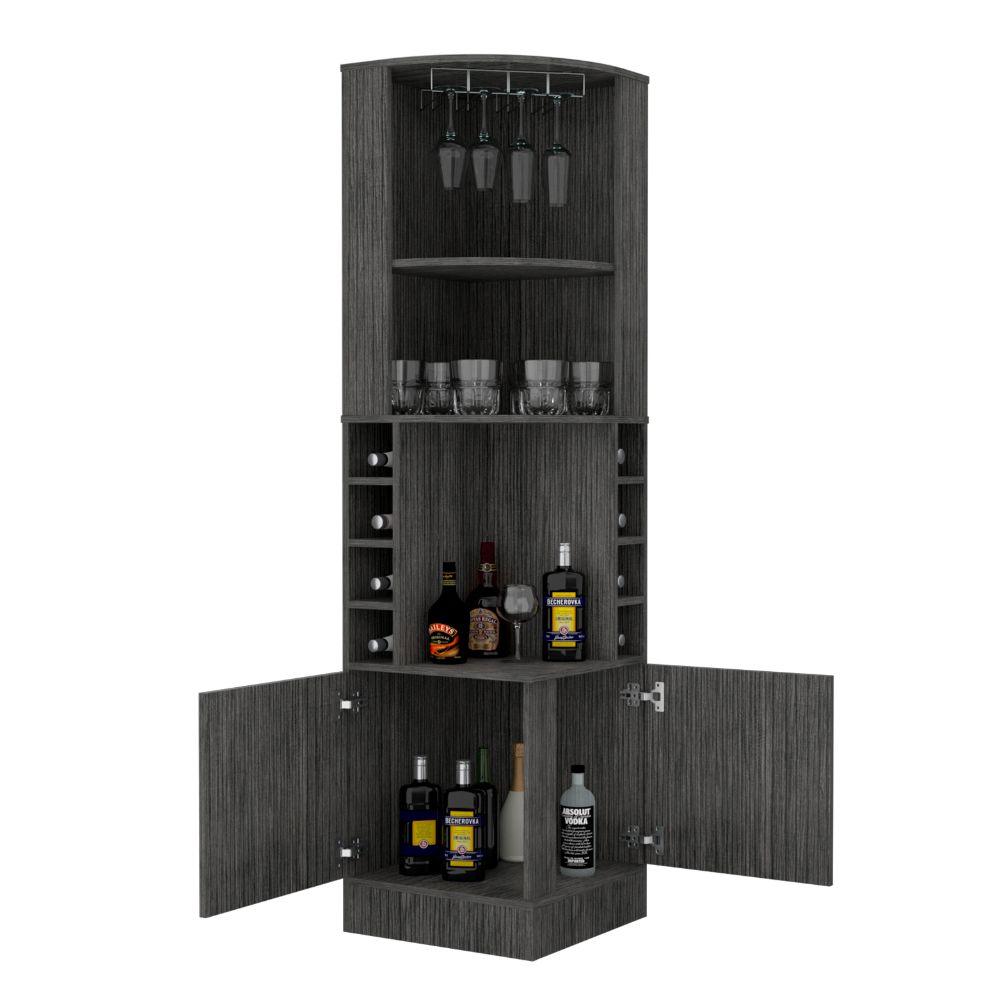Bar Esquinero Mirari, Gris, Con Dos Puertas Y Espacio Porta Copas