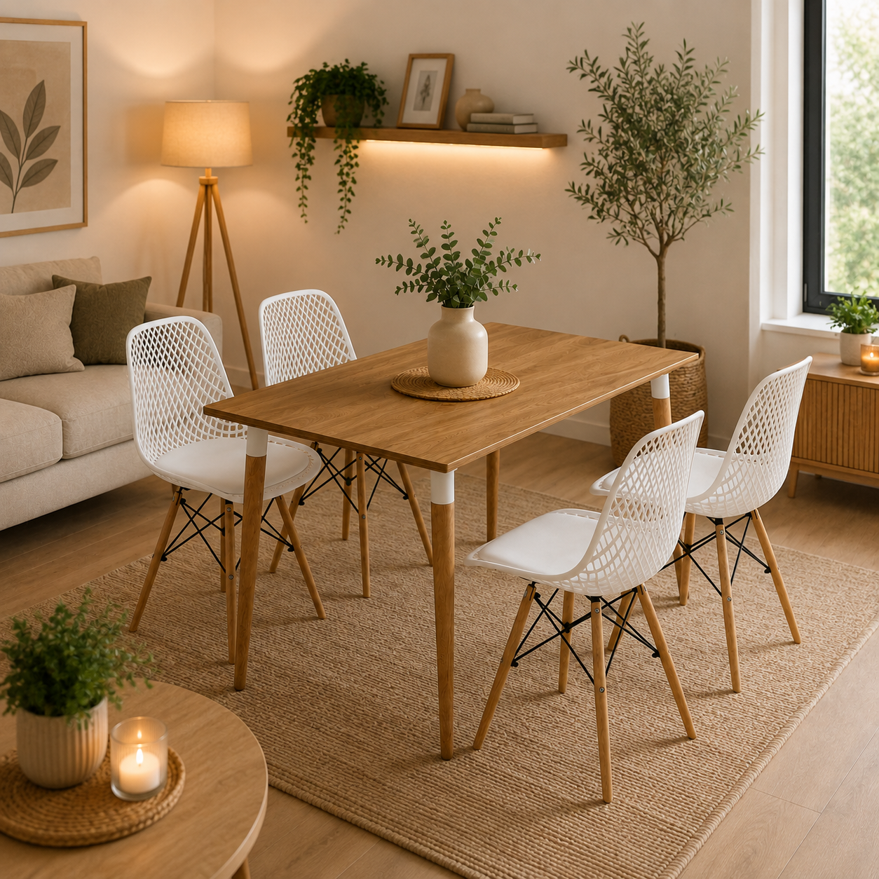 Juego de Comedor Premium Kano con 4 Sillas Eames Exclusive