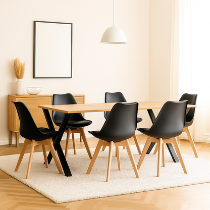 Juego de Comedor Indika macadamia con 6 Sillas Milano negro