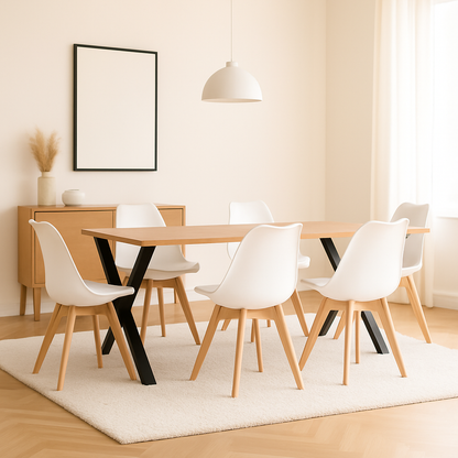 Juego de Comedor Indika macadamia con 6 Sillas Milano blanco