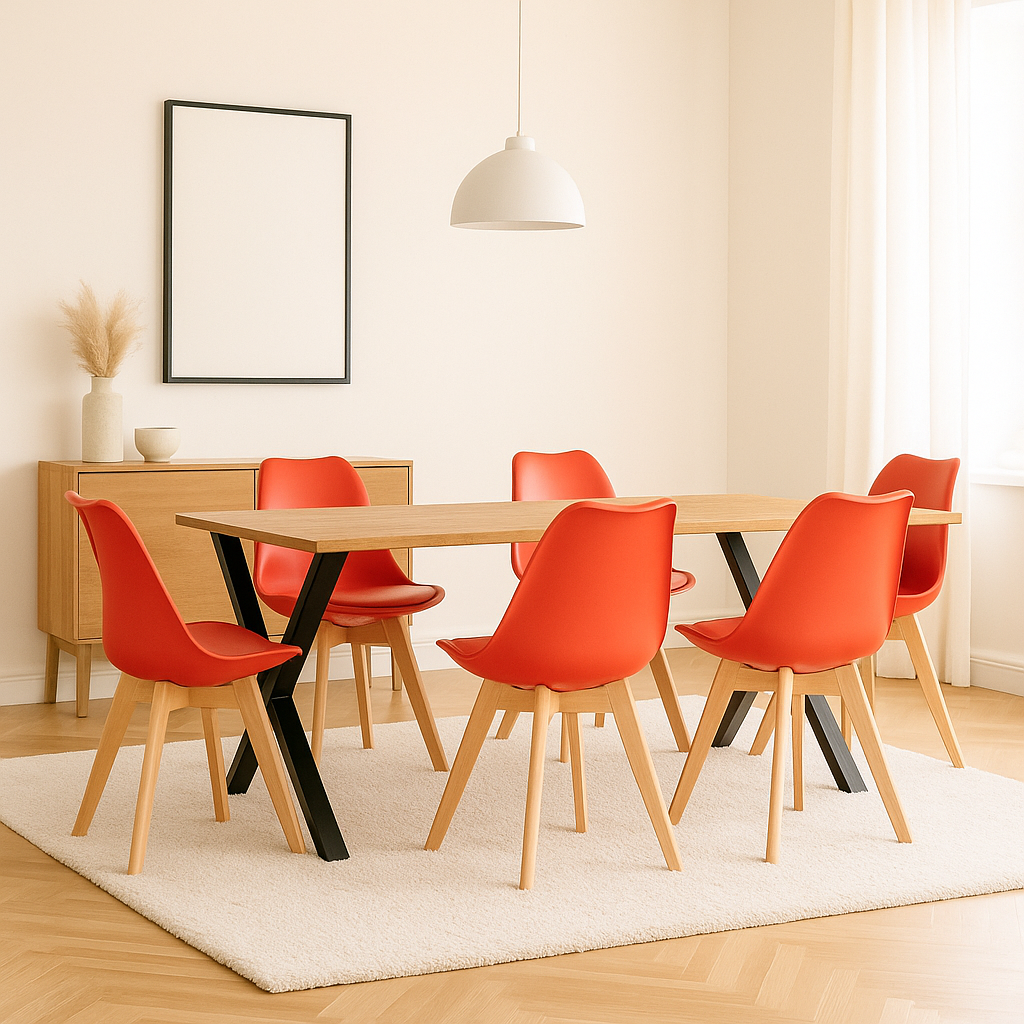 Juego de Comedor Indika macadamia con 6 Sillas Milano rojo