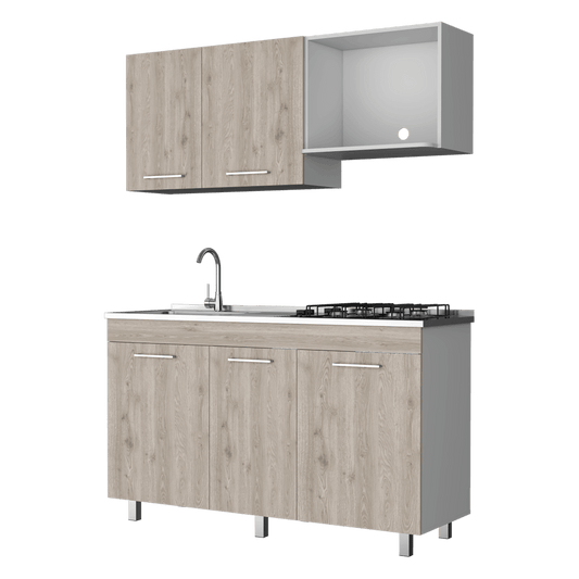 Cocina Integral Deinna Ceniza Y Blanco Con Mesón Izquierdo