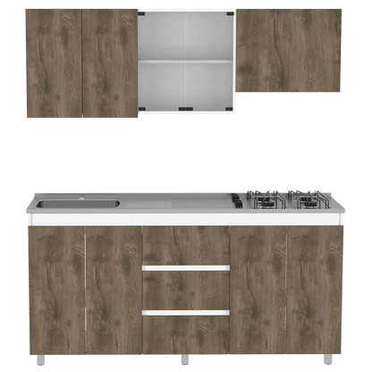 Cocina Integral Kaimor Blanco  Y Nogal Con Mesón Izquierdo