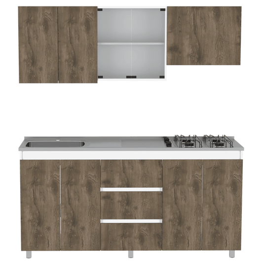 Cocina Integral Kaimor Blanco  Y Nogal Con Mesón Izquierdo