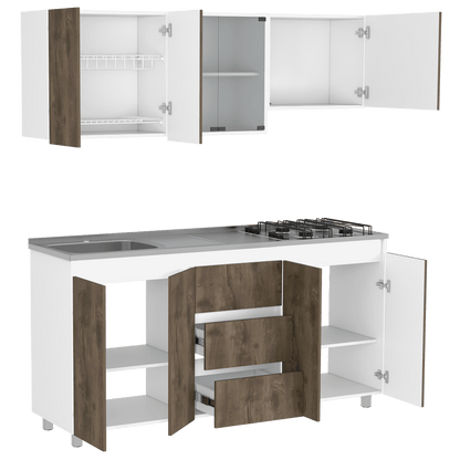 Cocina Integral Kaimor Blanco  Y Nogal Con Mesón Izquierdo