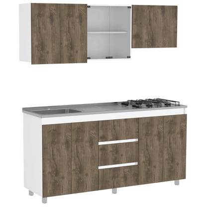 Cocina Integral Kaimor Blanco  Y Nogal Con Mesón Izquierdo