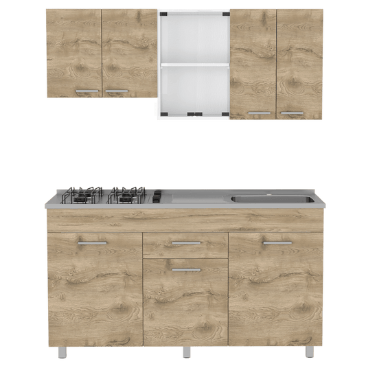 Cocina Integral Avorin Macadamia Y Blanco Con Mesón Derecho