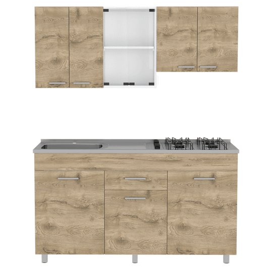 Cocina Integral Avorin Macadamia Y Blanco Con Mesón Izquierdo