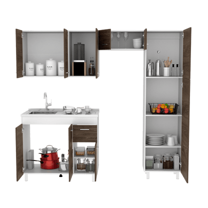 Cocina Integral Flummer Chocolate Y Blanco Con Mesón Izquierdo