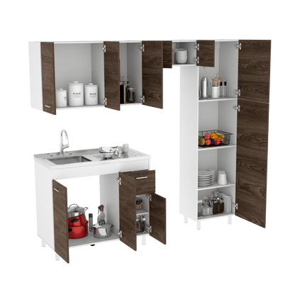 Cocina Integral Flummer Chocolate Y Blanco Con Mesón Izquierdo