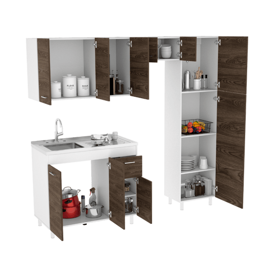 Cocina Integral Flummer Chocolate Y Blanco Con Mesón Izquierdo