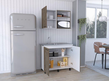 Cocina Integral Shelf Blanco Y Nogal Con Mesón Izquierdo