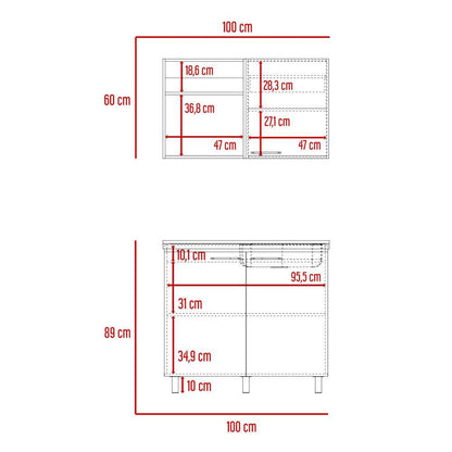 Cocina Integral Shelf Blanco Y Nogal Con Mesón Derecho