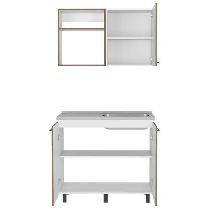 Cocina Integral Shelf Blanco Y Nogal Con Mesón Derecho