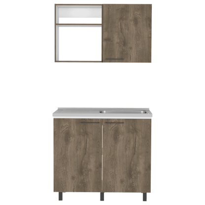 Cocina Integral Shelf Blanco Y Nogal Con Mesón Derecho