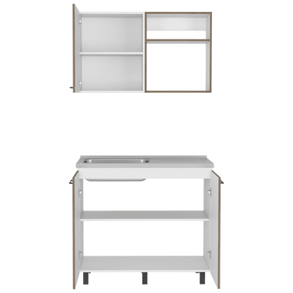 Cocina Integral Shelf Blanco Y Nogal Con Mesón Izquierdo