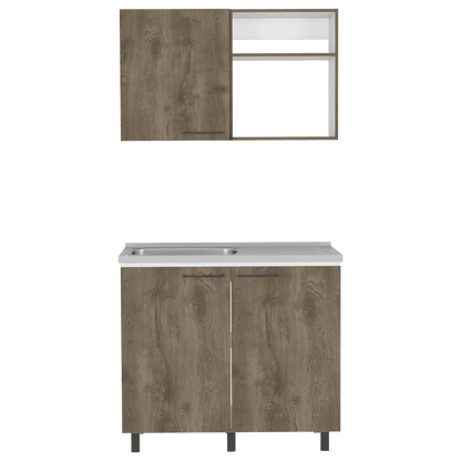 Cocina Integral Shelf Blanco Y Nogal Con Mesón Izquierdo