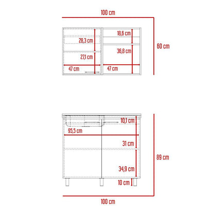 Cocina Integral Shelf Blanco Y Nogal Con Mesón Izquierdo