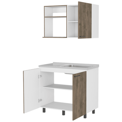 Cocina Integral Shelf Blanco Y Nogal Con Mesón Derecho