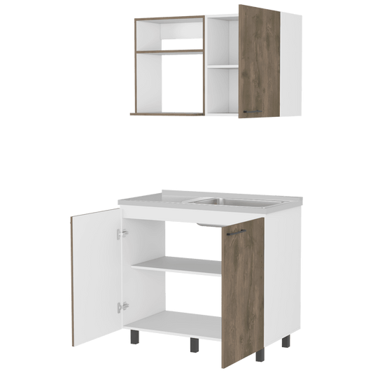 Cocina Integral Shelf Blanco Y Nogal Con Mesón Derecho