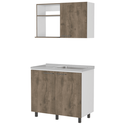 Cocina Integral Shelf Blanco Y Nogal Con Mesón Derecho