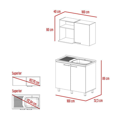 Cocina Integral Shelf Blanco Y Nogal Con Mesón Derecho