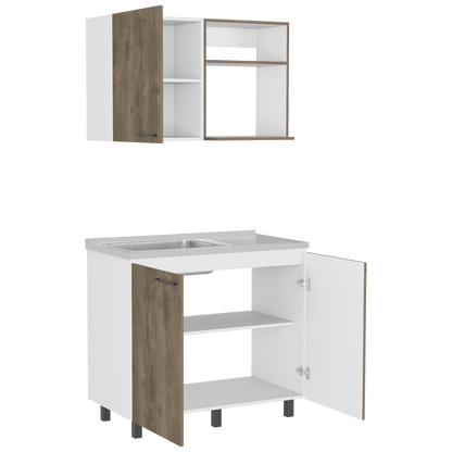 Cocina Integral Shelf Blanco Y Nogal Con Mesón Izquierdo